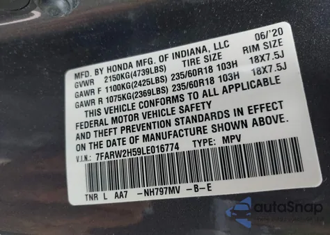 2020 Honda Cr-V Awd Ex z USA, uszkodzony, nr VIN 7FARW2H59LE016774